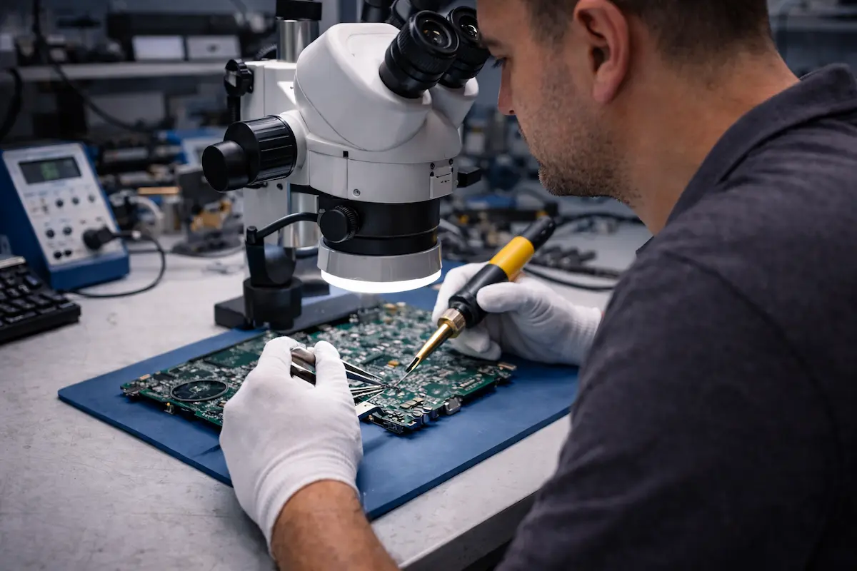 Reparación electrónica con microscopio en taller - Tenerife