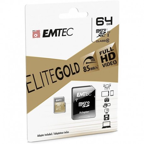TARJETA MEMORIA MICRO SD 64GB EMTEC ELITE GOLD C10 - FAZZITECH